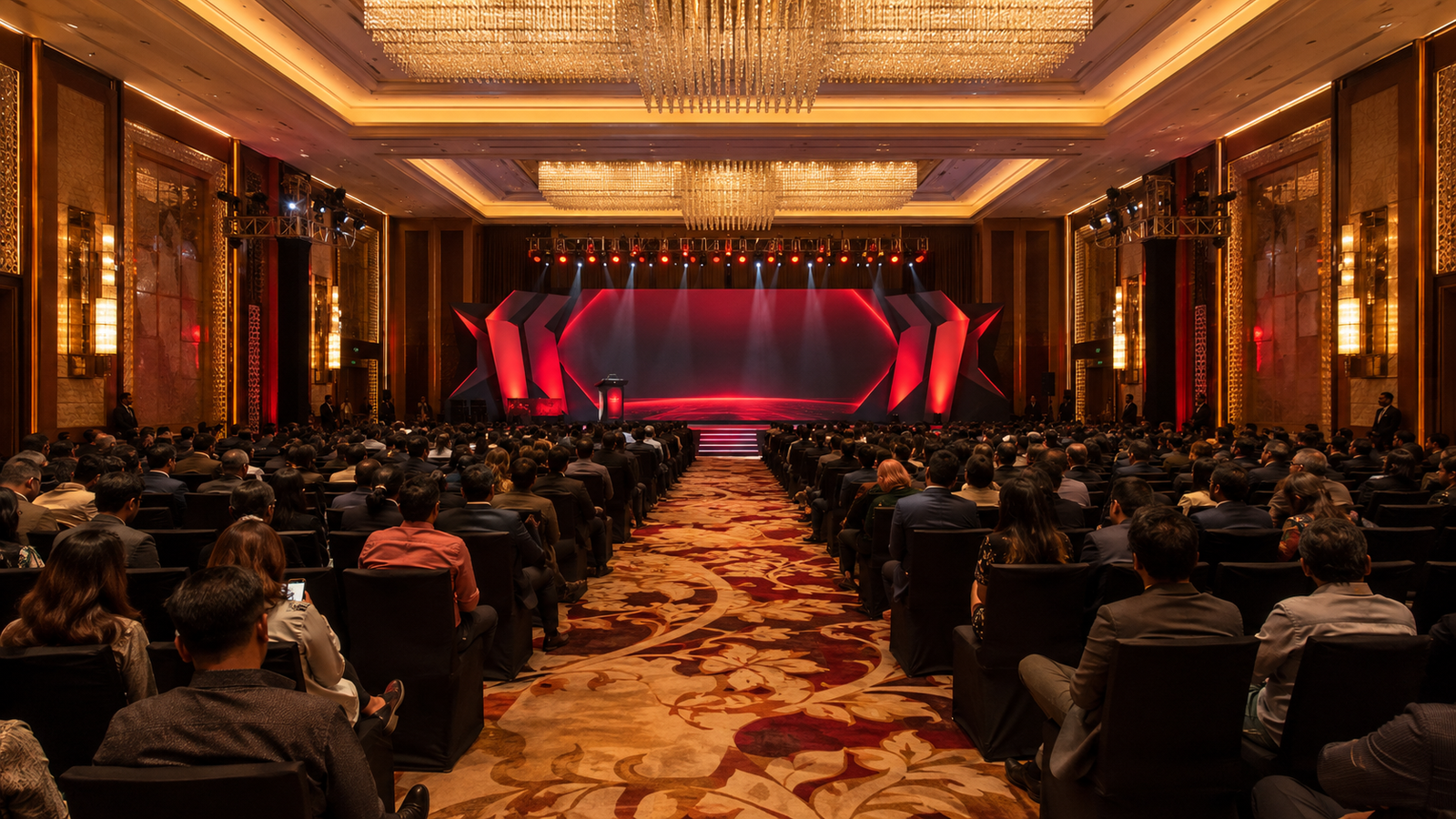 Representative five-star hotel ballroom prepared for the RED and REGA event